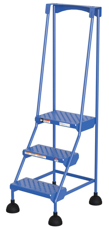 Perforated 3 Step Commercial Spring Loaded Rolling Ladder - Blue
